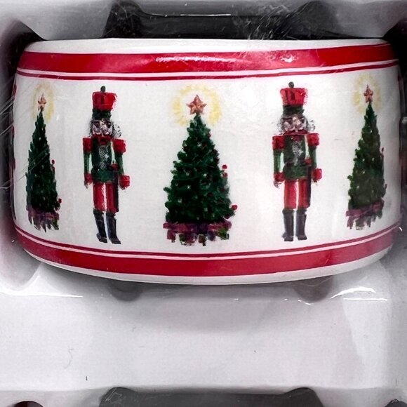 Crofton 4Pc Holiday Porcelain Napkin Rings With Nutcracker Christmas Tree Design - Picture 7 of 12